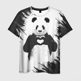 Мужская футболка 3D с принтом Panda love в Тюмени, 100% полиэфир | прямой крой, круглый вырез горловины, длина до линии бедер | 14 февраля | love | panda | panda love | день святого валентина | любовь | панда