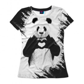 Женская футболка 3D с принтом Panda love в Тюмени, 100% полиэфир ( синтетическое хлопкоподобное полотно) | прямой крой, круглый вырез горловины, длина до линии бедер | 14 февраля | love | panda | panda love | день святого валентина | любовь | панда