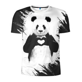 Мужская футболка 3D спортивная с принтом Panda love в Тюмени, 100% полиэстер с улучшенными характеристиками | приталенный силуэт, круглая горловина, широкие плечи, сужается к линии бедра | Тематика изображения на принте: 14 февраля | love | panda | panda love | день святого валентина | любовь | панда