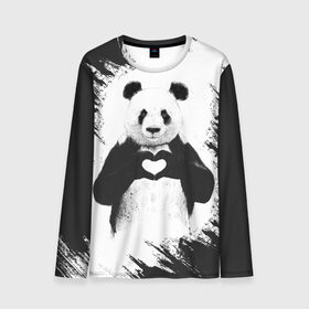 Мужской лонгслив 3D с принтом Panda love в Тюмени, 100% полиэстер | длинные рукава, круглый вырез горловины, полуприлегающий силуэт | Тематика изображения на принте: 14 февраля | love | panda | panda love | день святого валентина | любовь | панда