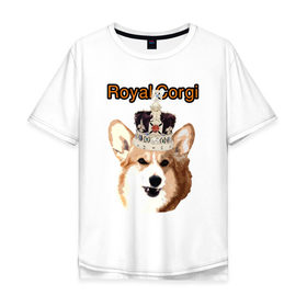 Мужская футболка хлопок Oversize с принтом Корги в короне в Тюмени, 100% хлопок | свободный крой, круглый ворот, “спинка” длиннее передней части | англия | вельш корги | корги | корги пемброк | королева | корона | пемброк | собака