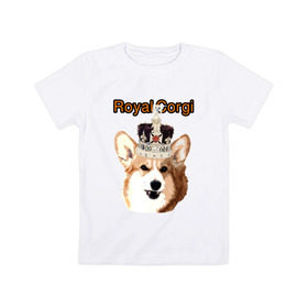 Детская футболка хлопок с принтом Корги в короне в Тюмени, 100% хлопок | круглый вырез горловины, полуприлегающий силуэт, длина до линии бедер | Тематика изображения на принте: англия | вельш корги | корги | корги пемброк | королева | корона | пемброк | собака