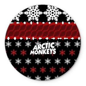 Коврик круглый с принтом Праздничный Arctic Monkeys в Тюмени, резина и полиэстер | круглая форма, изображение наносится на всю лицевую часть | алекс тёрнер | арктик | арктические мартышки | гаражный | группа | джейми кук | знак | инди рок | красный | м | манкис | музыка | надпись | ник о мэлли | новогодний | новый год | обезьяна