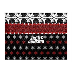 Обложка для студенческого билета с принтом Праздничный Arctic Monkeys в Тюмени, натуральная кожа | Размер: 11*8 см; Печать на всей внешней стороне | алекс тёрнер | арктик | арктические мартышки | гаражный | группа | джейми кук | знак | инди рок | красный | м | манкис | музыка | надпись | ник о мэлли | новогодний | новый год | обезьяна