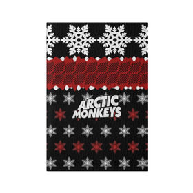 Обложка для паспорта матовая кожа с принтом Праздничный Arctic Monkeys в Тюмени, натуральная матовая кожа | размер 19,3 х 13,7 см; прозрачные пластиковые крепления | алекс тёрнер | арктик | арктические мартышки | гаражный | группа | джейми кук | знак | инди рок | красный | м | манкис | музыка | надпись | ник о мэлли | новогодний | новый год | обезьяна