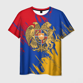 Мужская футболка 3D с принтом Герб и флаг Армении в Тюмени, 100% полиэфир | прямой крой, круглый вырез горловины, длина до линии бедер | армения | герб армении | герб и флаг армении | флаг армении