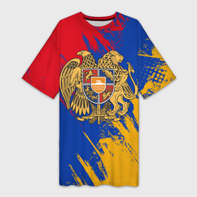 Платье-футболка 3D с принтом Герб и флаг Армении в Тюмени,  |  | армения | герб армении | герб и флаг армении | флаг армении