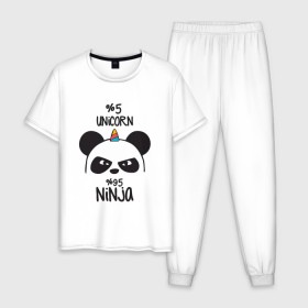 Мужская пижама хлопок с принтом Unicorn ninja в Тюмени, 100% хлопок | брюки и футболка прямого кроя, без карманов, на брюках мягкая резинка на поясе и по низу штанин
 | Тематика изображения на принте: panda dab | unicorn ninja