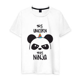 Мужская футболка хлопок с принтом Unicorn ninja в Тюмени, 100% хлопок | прямой крой, круглый вырез горловины, длина до линии бедер, слегка спущенное плечо. | Тематика изображения на принте: panda dab | unicorn ninja