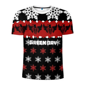 Мужская футболка 3D спортивная с принтом Праздничный Green Day в Тюмени, 100% полиэстер с улучшенными характеристиками | приталенный силуэт, круглая горловина, широкие плечи, сужается к линии бедра | american idiot | green day | альтернативный | билли джо армстронг | грин дей | группа | зелёный день | знак | красный | майк дёрнт | музыка | надпись | новогодний | новый год | панк | поп | поппанк | праздник