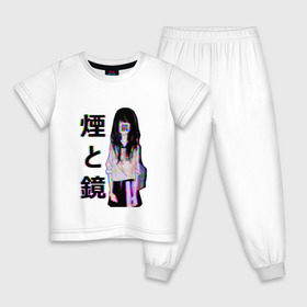 Детская пижама хлопок с принтом MIRRORS Sad Japanese Aesthetic в Тюмени, 100% хлопок |  брюки и футболка прямого кроя, без карманов, на брюках мягкая резинка на поясе и по низу штанин
 | Тематика изображения на принте: 
