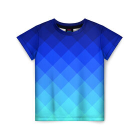 Детская футболка 3D с принтом Blue geometria в Тюмени, 100% гипоаллергенный полиэфир | прямой крой, круглый вырез горловины, длина до линии бедер, чуть спущенное плечо, ткань немного тянется | Тематика изображения на принте: blue | geometria | абстракция | бирюза | бирюзовый | геометрия | куб | синий