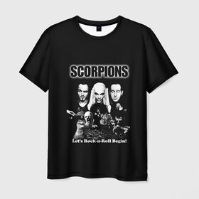 Мужская футболка 3D с принтом Группа Scorpions в Тюмени, 100% полиэфир | прямой крой, круглый вырез горловины, длина до линии бедер | scorpions | группа | скорпионс | хард | хардрок