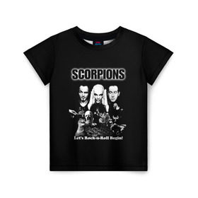 Детская футболка 3D с принтом Группа Scorpions в Тюмени, 100% гипоаллергенный полиэфир | прямой крой, круглый вырез горловины, длина до линии бедер, чуть спущенное плечо, ткань немного тянется | scorpions | группа | скорпионс | хард | хардрок