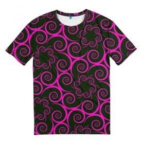 Мужская футболка 3D с принтом Розовые цветы в Тюмени, 100% полиэфир | прямой крой, круглый вырез горловины, длина до линии бедер | pink | кружева | лепестки | розовый | спираль | узор | фрактал | цветки | цветок | цветы