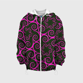 Детская куртка 3D с принтом Розовые цветы в Тюмени, 100% полиэстер | застежка — молния, подол и капюшон оформлены резинкой с фиксаторами, по бокам — два кармана без застежек, один потайной карман на груди, плотность верхнего слоя — 90 г/м2; плотность флисового подклада — 260 г/м2 | pink | кружева | лепестки | розовый | спираль | узор | фрактал | цветки | цветок | цветы