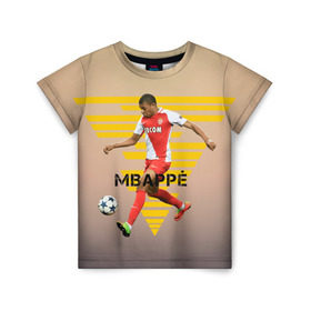 Детская футболка 3D с принтом Kylian Mbappe в Тюмени, 100% гипоаллергенный полиэфир | прямой крой, круглый вырез горловины, длина до линии бедер, чуть спущенное плечо, ткань немного тянется | kylian mbappe | monaco | килиан мбаппе | монако | футболист