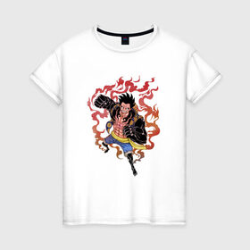 Женская футболка хлопок с принтом Луффи в Тюмени, 100% хлопок | прямой крой, круглый вырез горловины, длина до линии бедер, слегка спущенное плечо | anime | monkey d. luffy | one piece | аниме | луффи | монки д. луффи