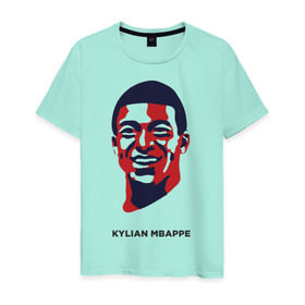 Мужская футболка хлопок с принтом Kylian Mbappe в Тюмени, 100% хлопок | прямой крой, круглый вырез горловины, длина до линии бедер, слегка спущенное плечо. | Тематика изображения на принте: 