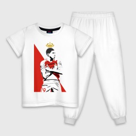 Детская пижама хлопок с принтом Kylian Mbappe в Тюмени, 100% хлопок |  брюки и футболка прямого кроя, без карманов, на брюках мягкая резинка на поясе и по низу штанин
 | kylian mbappe | monaco | килиан мбаппе | монако | футболист