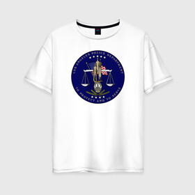 Женская футболка хлопок Oversize с принтом LAPD в Тюмени, 100% хлопок | свободный крой, круглый ворот, спущенный рукав, длина до линии бедер
 | los angeles police department | весы | герб | департамент | защищать и служить | лос анджелес | сша | фемида