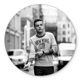 Коврик круглый с принтом Rami Malek в Тюмени, резина и полиэстер | круглая форма, изображение наносится на всю лицевую часть | mr robot | rami malek | мистер робот | рами малек