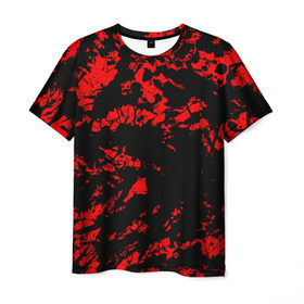 Мужская футболка 3D с принтом Красные краски в Тюмени, 100% полиэфир | прямой крой, круглый вырез горловины, длина до линии бедер | abstraction | абстракция красок | брызги красок | краска | красные краски | потертость красок | разводы красок | черно белый