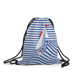 Рюкзак-мешок 3D с принтом Яхта в Тюмени, 100% полиэстер | плотность ткани — 200 г/м2, размер — 35 х 45 см; лямки — толстые шнурки, застежка на шнуровке, без карманов и подкладки | Тематика изображения на принте: flag | joke | prank | sail | sea | stripes | water | waves | yacht vest | вода | волны | море | парус | полосы | прикол | тельняшка | флаг | шутка | яхта