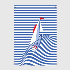 Постер с принтом Яхта в Тюмени, 100% бумага
 | бумага, плотность 150 мг. Матовая, но за счет высокого коэффициента гладкости имеет небольшой блеск и дает на свету блики, но в отличии от глянцевой бумаги не покрыта лаком | flag | joke | prank | sail | sea | stripes | water | waves | yacht vest | вода | волны | море | парус | полосы | прикол | тельняшка | флаг | шутка | яхта