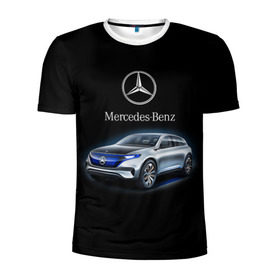 Мужская футболка 3D спортивная с принтом Mercedes-Benz в Тюмени, 100% полиэстер с улучшенными характеристиками | приталенный силуэт, круглая горловина, широкие плечи, сужается к линии бедра | kомпания производитель легковых автомобилей премиального класса | немецкое качество
