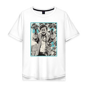 Мужская футболка хлопок Oversize с принтом Пабло Эскобар в Тюмени, 100% хлопок | свободный крой, круглый ворот, “спинка” длиннее передней части | narco | доллары | оружие