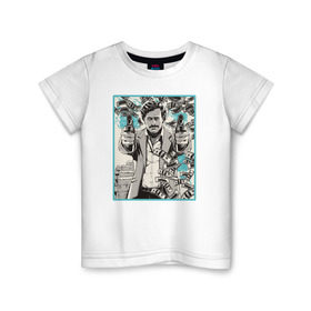 Детская футболка хлопок с принтом Пабло Эскобар в Тюмени, 100% хлопок | круглый вырез горловины, полуприлегающий силуэт, длина до линии бедер | Тематика изображения на принте: narco | доллары | оружие