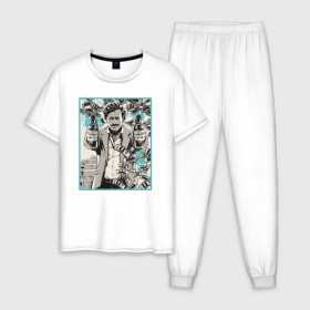 Мужская пижама хлопок с принтом Пабло Эскобар в Тюмени, 100% хлопок | брюки и футболка прямого кроя, без карманов, на брюках мягкая резинка на поясе и по низу штанин
 | Тематика изображения на принте: narco | доллары | оружие