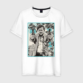 Мужская футболка хлопок с принтом Пабло Эскобар в Тюмени, 100% хлопок | прямой крой, круглый вырез горловины, длина до линии бедер, слегка спущенное плечо. | Тематика изображения на принте: narco | доллары | оружие