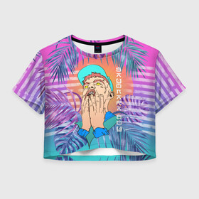 Женская футболка 3D укороченная с принтом Sayonara Boy в Тюмени, 100% полиэстер | круглая горловина, длина футболки до линии талии, рукава с отворотами | allj | eldzhey | sayonaraboy | алексей узенюк | рэпер | хип хоп | элджей