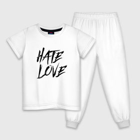 Детская пижама хлопок с принтом FACE Hate Love в Тюмени, 100% хлопок |  брюки и футболка прямого кроя, без карманов, на брюках мягкая резинка на поясе и по низу штанин
 | Тематика изображения на принте: face | hate | hatelove | rap | рэп | рэпер | фейс | фэйс