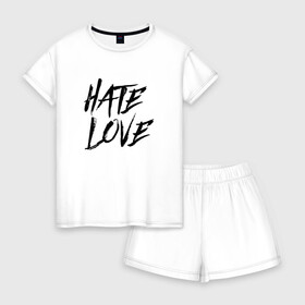 Женская пижама с шортиками хлопок с принтом FACE Hate Love в Тюмени, 100% хлопок | футболка прямого кроя, шорты свободные с широкой мягкой резинкой | face | hate | hatelove | rap | рэп | рэпер | фейс | фэйс