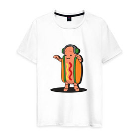 Мужская футболка хлопок с принтом Танцующий хот-дог snapchat в Тюмени, 100% хлопок | прямой крой, круглый вырез горловины, длина до линии бедер, слегка спущенное плечо. | 