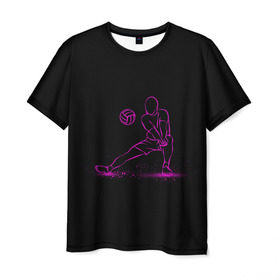Мужская футболка 3D с принтом Volleyball in neon в Тюмени, 100% полиэфир | прямой крой, круглый вырез горловины, длина до линии бедер | athletic sports | athletics | sport | volleybal | weightlifting | атлетика | волейбол | спорт