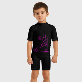 Детский купальный костюм 3D с принтом Volleyball in neon в Тюмени, Полиэстер 85%, Спандекс 15% | застежка на молнии на спине | athletic sports | athletics | sport | volleybal | weightlifting | атлетика | волейбол | спорт
