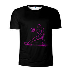 Мужская футболка 3D спортивная с принтом Volleyball in neon в Тюмени, 100% полиэстер с улучшенными характеристиками | приталенный силуэт, круглая горловина, широкие плечи, сужается к линии бедра | athletic sports | athletics | sport | volleybal | weightlifting | атлетика | волейбол | спорт