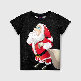 Детская футболка 3D с принтом Санта в Тюмени, 100% гипоаллергенный полиэфир | прямой крой, круглый вырез горловины, длина до линии бедер, чуть спущенное плечо, ткань немного тянется | Тематика изображения на принте: christmas | new year | дед мороз | елка | зима | клаус | метель | мороз | новый год | праздник | рождество | санта | снег | снеговик | снегурочка