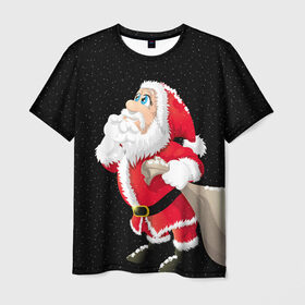 Мужская футболка 3D с принтом Санта в Тюмени, 100% полиэфир | прямой крой, круглый вырез горловины, длина до линии бедер | christmas | new year | дед мороз | елка | зима | клаус | метель | мороз | новый год | праздник | рождество | санта | снег | снеговик | снегурочка