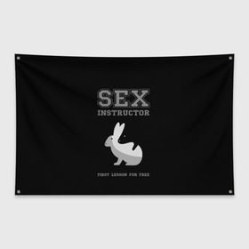 Флаг-баннер с принтом Sex Instructor в Тюмени, 100% полиэстер | размер 67 х 109 см, плотность ткани — 95 г/м2; по краям флага есть четыре люверса для крепления | first lesson free | instructor | rabbits | бесплатно | инструктор | кролики | первый | урок