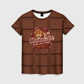 Женская футболка 3D с принтом Chocolate в Тюмени, 100% полиэфир ( синтетическое хлопкоподобное полотно) | прямой крой, круглый вырез горловины, длина до линии бедер | chocolate | fresh | еда | плитка | сладости | шоколад