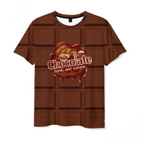 Мужская футболка 3D с принтом Chocolate в Тюмени, 100% полиэфир | прямой крой, круглый вырез горловины, длина до линии бедер | chocolate | fresh | еда | плитка | сладости | шоколад