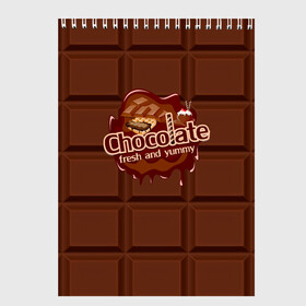 Скетчбук с принтом Chocolate в Тюмени, 100% бумага
 | 48 листов, плотность листов — 100 г/м2, плотность картонной обложки — 250 г/м2. Листы скреплены сверху удобной пружинной спиралью | chocolate | fresh | еда | плитка | сладости | шоколад
