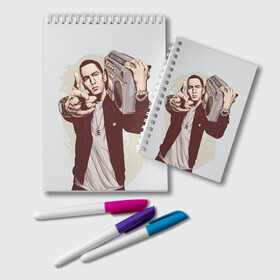 Блокнот с принтом Eminem Art в Тюмени, 100% бумага | 48 листов, плотность листов — 60 г/м2, плотность картонной обложки — 250 г/м2. Листы скреплены удобной пружинной спиралью. Цвет линий — светло-серый
 | art | eminem | hip hop | rap | rap god | арт | брюс | бумбокс | маршалл | мэтерс | рэп | хим хоп | эминем