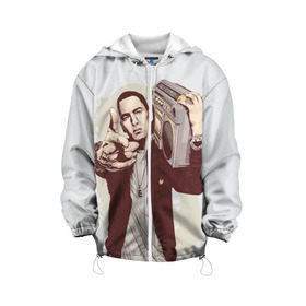 Детская куртка 3D с принтом Eminem Art в Тюмени, 100% полиэстер | застежка — молния, подол и капюшон оформлены резинкой с фиксаторами, по бокам — два кармана без застежек, один потайной карман на груди, плотность верхнего слоя — 90 г/м2; плотность флисового подклада — 260 г/м2 | Тематика изображения на принте: art | eminem | hip hop | rap | rap god | арт | брюс | бумбокс | маршалл | мэтерс | рэп | хим хоп | эминем