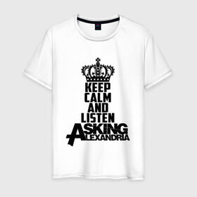 Мужская футболка хлопок с принтом Keep calm and listen AA в Тюмени, 100% хлопок | прямой крой, круглый вырез горловины, длина до линии бедер, слегка спущенное плечо. | Тематика изображения на принте: aa | alexandria | asking | аа | александрия | аликсандрия | аскен | аскин | аскинг | бен брюс | группа | дэнни уорсноп | метал | музыка | пост | рок | хэви | электроникор